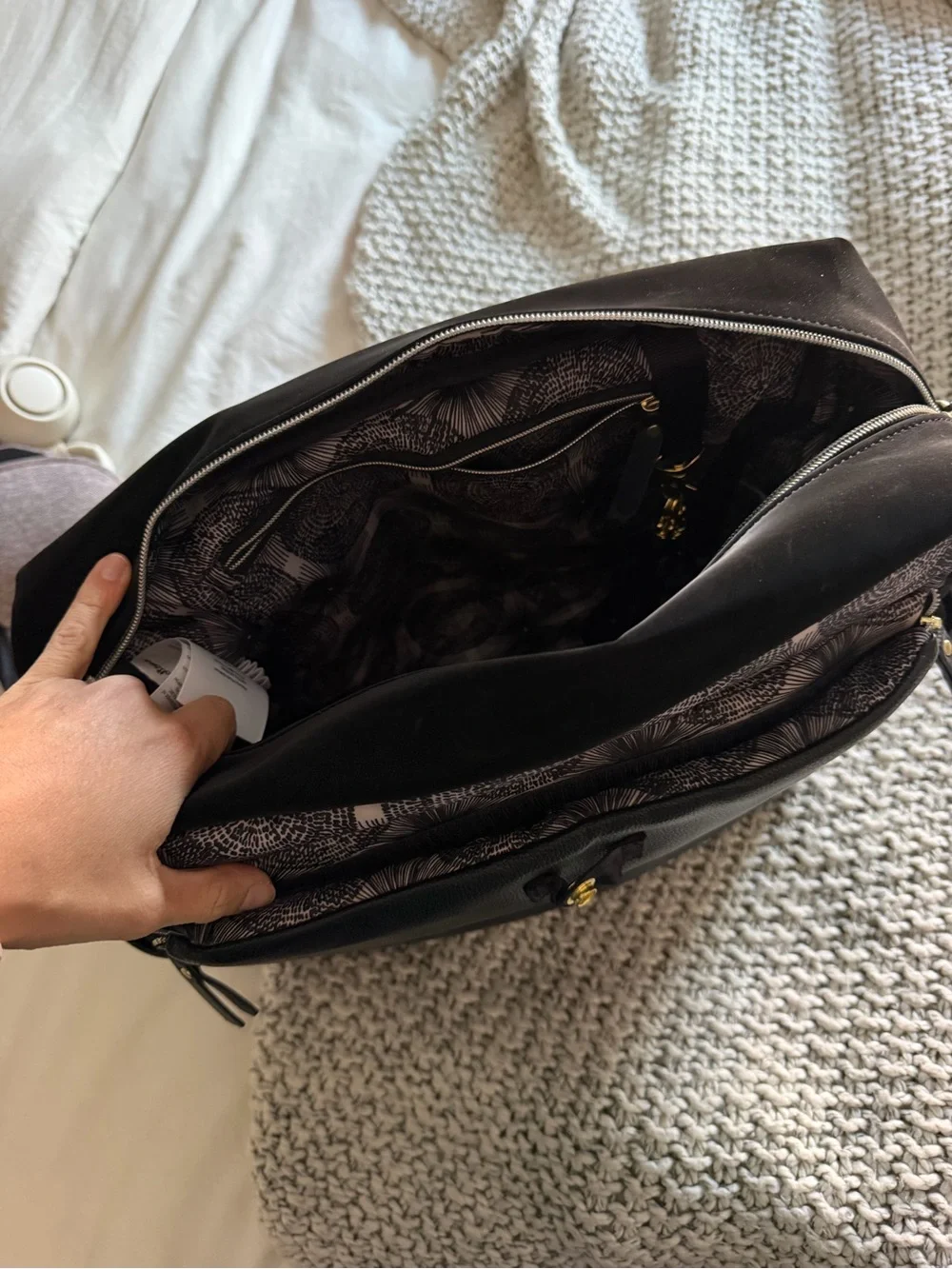 Petunia Pickle Bottom Black Convertible Backpack with Gold Accent